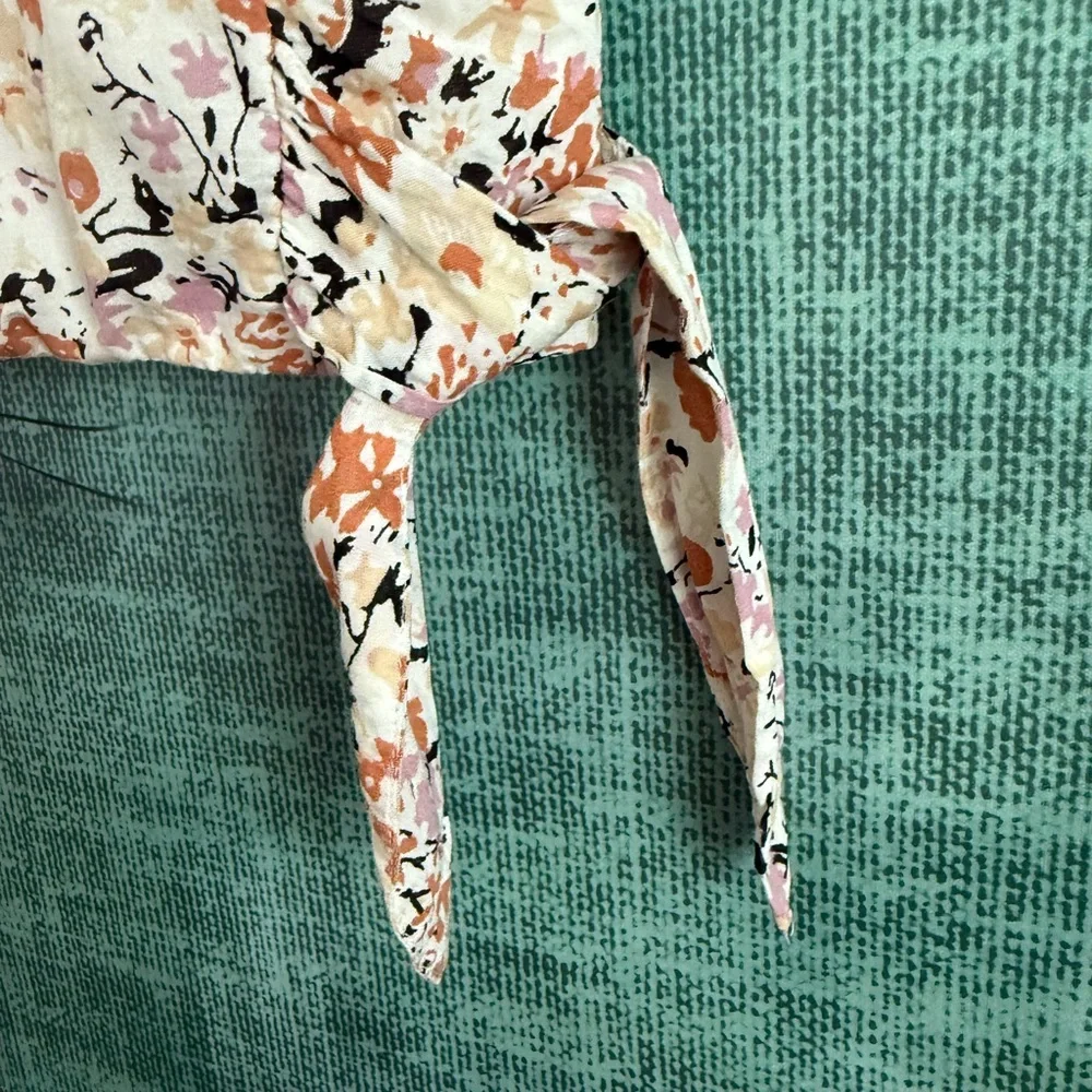 Free People Floral Ruffle Crop Top - Cream and Orange - Picture 6 of 6